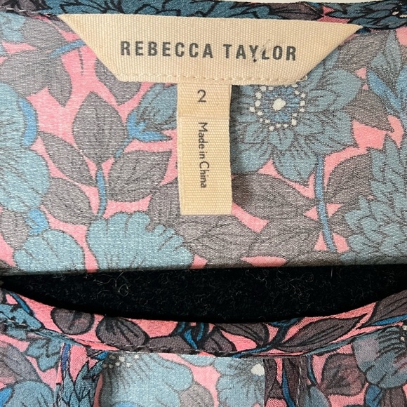 Rebecca Taylor Silk Floral Shibori Sheer Flutter Sleeves Top - Picture 5 of 9